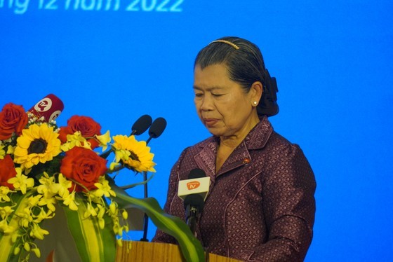 Cambodian Deputy Prime Minister and Chairwoman of the Cambodia - Vietnam Friendship Association Men Sam An speaks at the workshop. (Photo: SGGP) Cambodian Deputy Prime Minister and Chairwoman of the Cambodia - Vietnam Friendship Association Men Sam An speaks at the workshop. (Photo: SGGP)