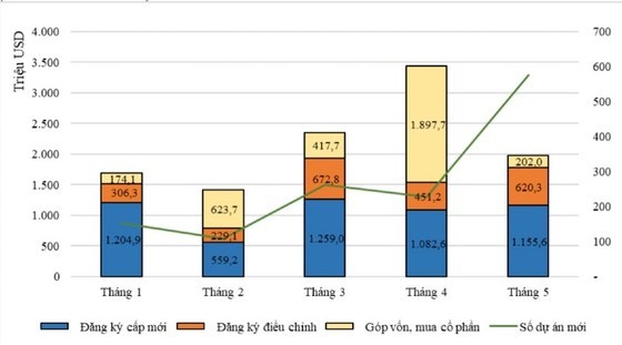 Structure of foreign investment capital in the first five months of the year. Source: Foreign Investment Agency