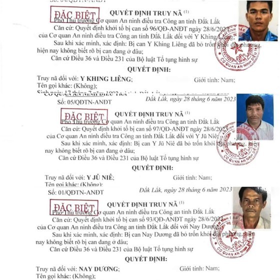 Wanted decision for suspects Y Khing Lieng, Y Ju Nie, and Nay Duong