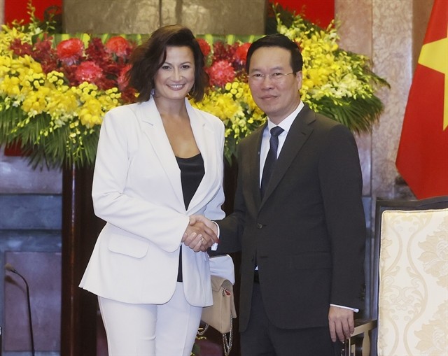 President Vo Van Thuong (right) meets Belgian Senate President Stephanie D’Hose on Tuesday in Hanoi as part of her official visit to Vietnam. (Photo: VNS)