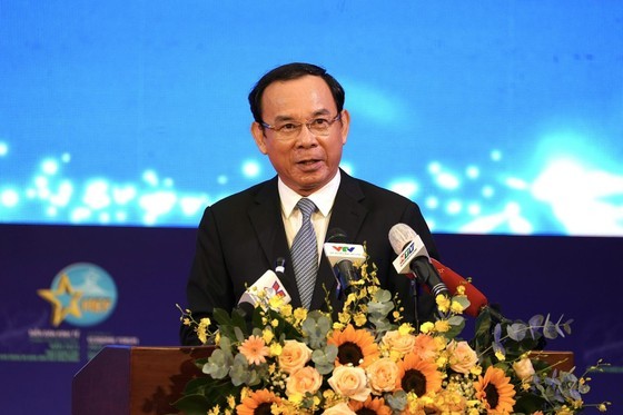 Secretary Nguyen Van Nen of the HCMC Party Committee speaks at the HEF 2023.