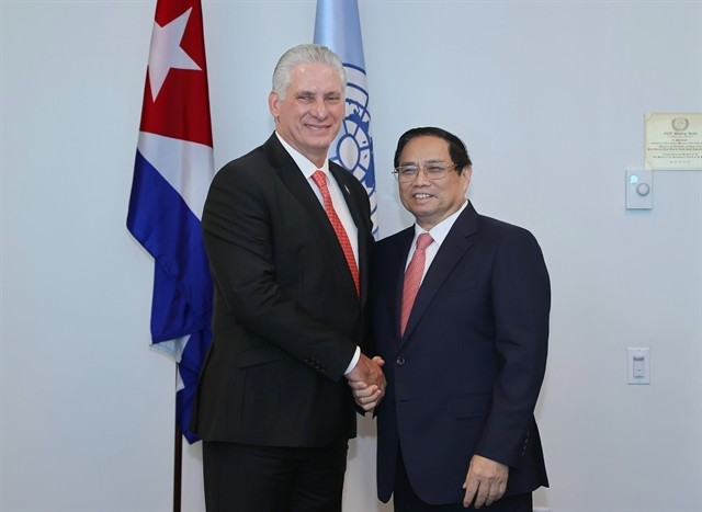 Prime Minister Pham Minh Chinh had talks with First Secretary of the Communist Party of Cuba and President of Cuba Miguel Diaz-Canel in New York, on the sidelines of high-level week of the 78th session of the United Nations General Assembly. Prime Minister Pham Minh Chinh had talks with First Secretary of the Communist Party of Cuba and President of Cuba Miguel Diaz-Canel in New York, on the sidelines of high-level week of the 78th session of the United Nations General Assembly.