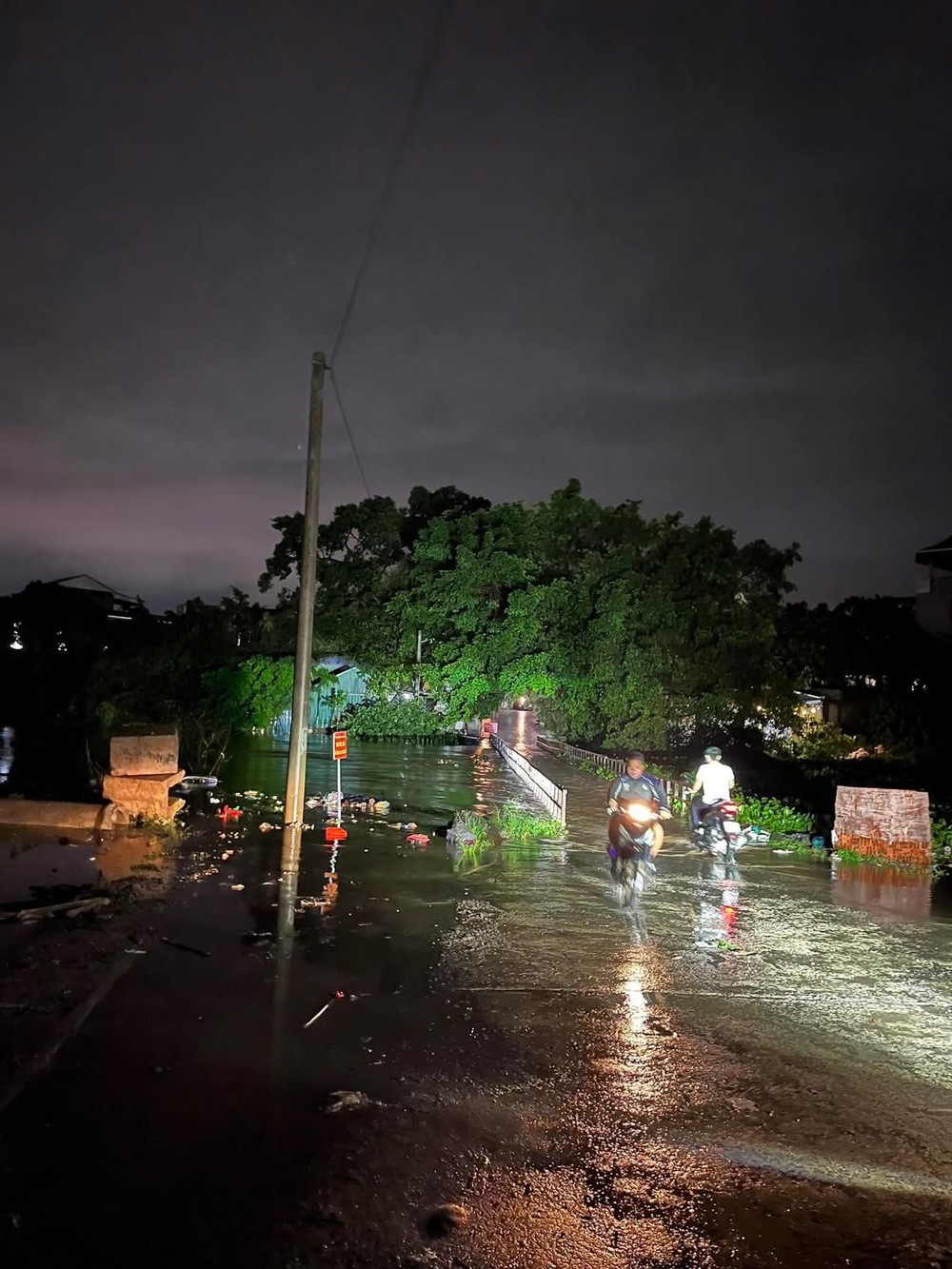 Rising water levels in the Day River have submerged the surface of the Dai Thanh pedestrian bridge in Hanoi since the evening of August 26. img-1887-7222-6021.jpeg.jpg