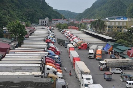 Container trucks waiting for customs clearance at a border gate in Lang Son Province. (Photo: TPO)