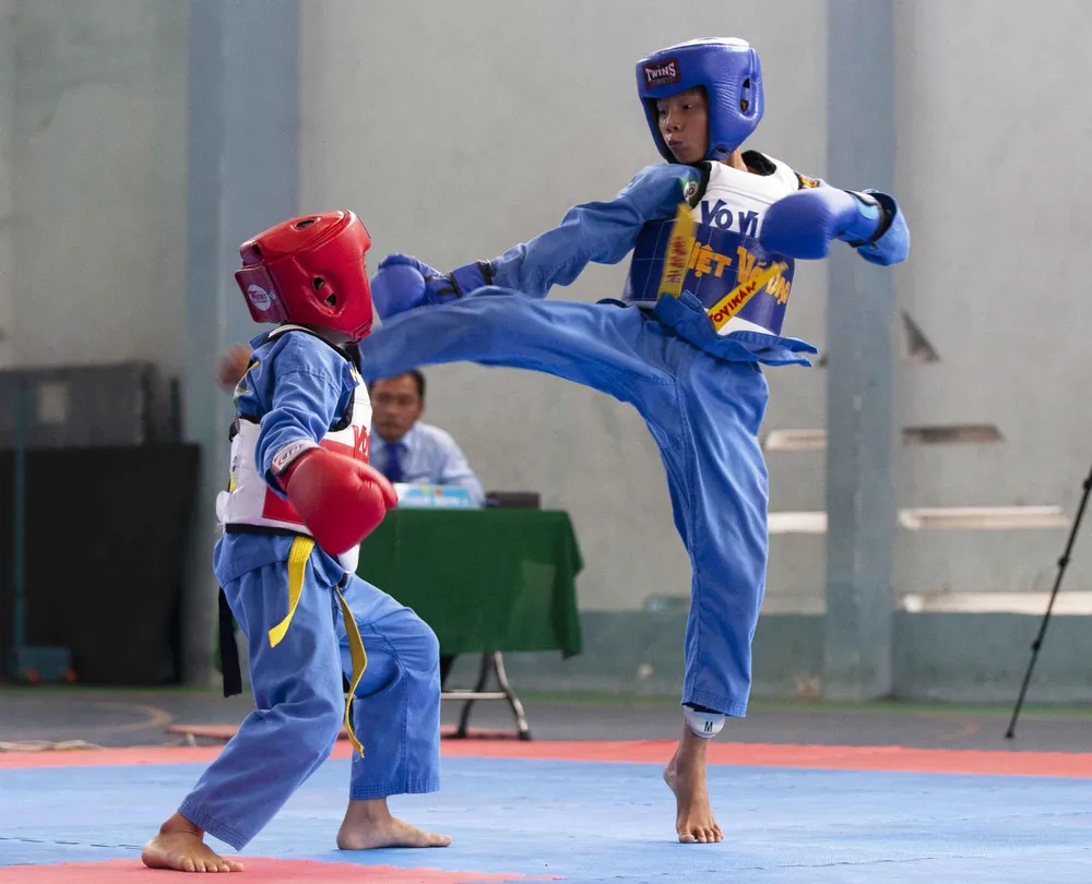 Các võ sĩ tham dự nội dung đối kháng. Ảnh: Dũng Phương