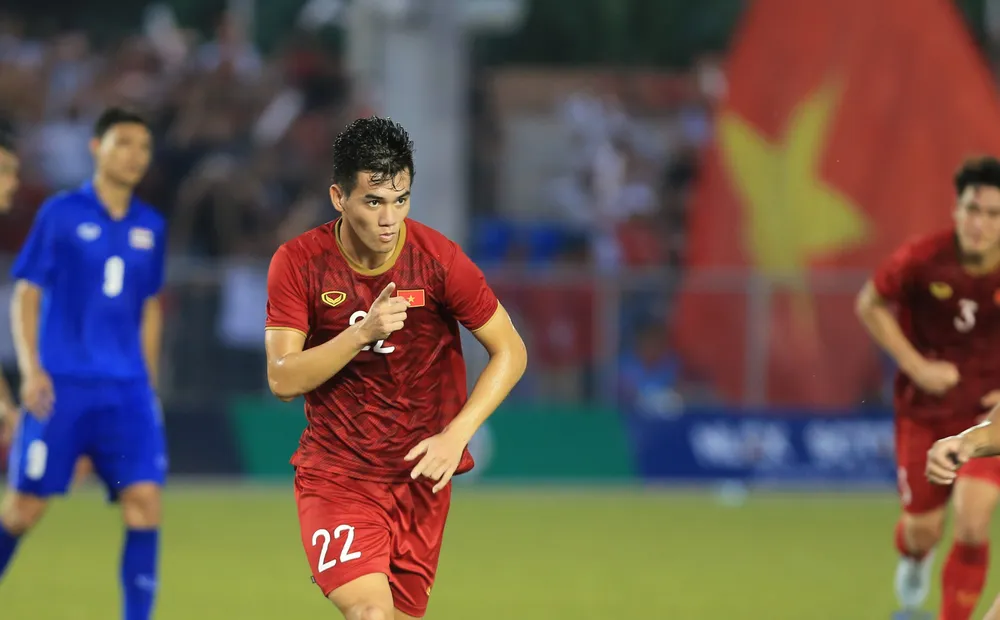 Tiền đạo Nguyễn Tiến Linh người hùng của trận đấu giữa U 22 Việt Nam - U 22 Thái Lan. Ảnh: Dũng Phương