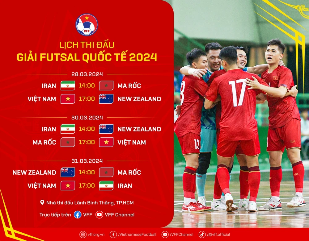 Lịch thi đấu giải futsal Quốc tế 2024