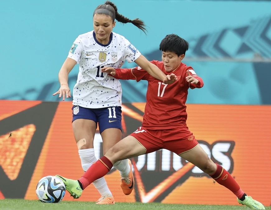 Đội tuyển nữ Việt Nam so tài cùng đội tuyển Mỹ tại World Cup nữ 2023. Ảnh: ĐÔNG HUYỀN