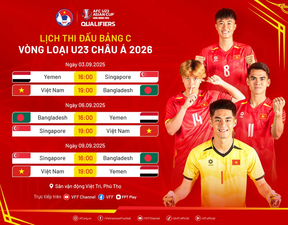 Lịch thi đấu bảng C vòng loại U23 châu Á 2026