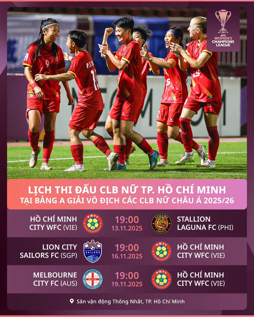 CLB nữ TPHCM sẽ gặp các nhà vô địch Australia ở trận ra quân giải châu Á 2025-2026