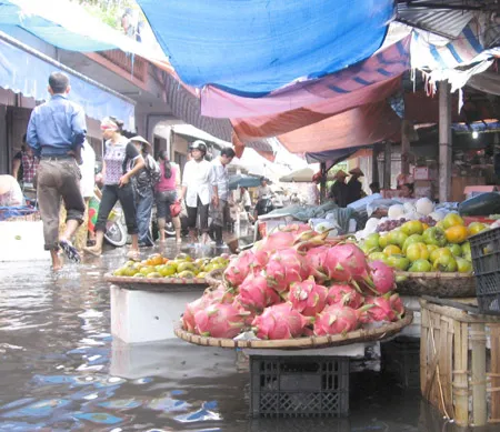 Người dân chợ Bồ Xuyên - thành phố Thái Bình tìm mọi thứ để kê cao hàng hóa chống ngập Người dân chợ Bồ Xuyên - thành phố Thái Bình tìm mọi thứ để kê cao hàng hóa chống ngập