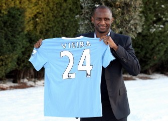 New Manchester City signing Patrick Vieira poses for photographers on January 8 (AFP photo) New Manchester City signing Patrick Vieira poses for photographers on January 8 (AFP photo)