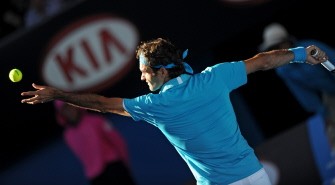 Federer serves against Nikolay Davydenko of Russia in their men's singles quarter-final match on day 10 of the Australian Open tennis tournament in Melbourne on January 27, 2010. AFP PHOTO Federer serves against Nikolay Davydenko of Russia in their men's singles quarter-final match on day 10 of the Australian Open tennis tournament in Melbourne on January 27, 2010. AFP PHOTO