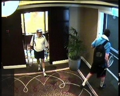 An image grab taken from hotel surveillance camera footage, released by Dubai Police, allegedly shows two murder suspects dressed as tourists in tennis outfits, following Hamas militant Mahmud al-Mabhuh (out of camera range). AFP photo An image grab taken from hotel surveillance camera footage, released by Dubai Police, allegedly shows two murder suspects dressed as tourists in tennis outfits, following Hamas militant Mahmud al-Mabhuh (out of camera range). AFP photo