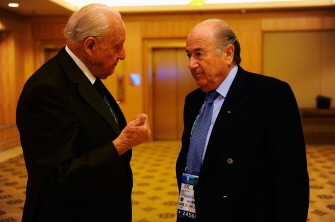 Joao Havelange the former FIFA President and current FIFA president, Sepp Blatter attend an IOC press conference ahead of the Vancouver 2010 Winter Olympics on February 11, 2010 in Vancouver, Canada (AFP photo) Joao Havelange the former FIFA President and current FIFA president, Sepp Blatter attend an IOC press conference ahead of the Vancouver 2010 Winter Olympics on February 11, 2010 in Vancouver, Canada (AFP photo)