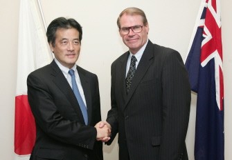Japanese Foreign Minister Katsuya Okada (L) meets with Australian Defence Minister John Faulkner (R) at the Commonwealth Parliamentary Offices in Sydney on February 20 2010. AFP photo Japanese Foreign Minister Katsuya Okada (L) meets with Australian Defence Minister John Faulkner (R) at the Commonwealth Parliamentary Offices in Sydney on February 20 2010. AFP photo