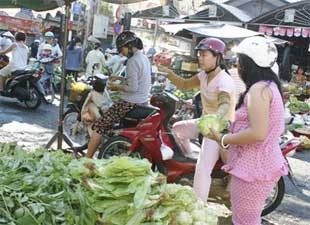 HCM City residents buy vegetables after Tet. A SGGP survey reported many food items were still priced too high. (Photo: Cong Thuong Dien Tu) HCM City residents buy vegetables after Tet. A SGGP survey reported many food items were still priced too high. (Photo: Cong Thuong Dien Tu)