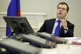 Russian President Dmitry Medvedev gestures while speaking during a video conference in Moscow on February 24, 2010. AFP photo Russian President Dmitry Medvedev gestures while speaking during a video conference in Moscow on February 24, 2010. AFP photo