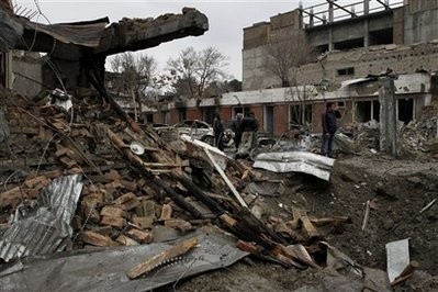 Debris are seen at the scene of a blast and gunbattle in Kabul, Afghanistan on Friday, Feb. 26, 2010. (AFP Photo) Debris are seen at the scene of a blast and gunbattle in Kabul, Afghanistan on Friday, Feb. 26, 2010. (AFP Photo)