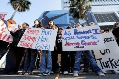 Armenian activists rally outside the Turkish Consulate General on the 94th anniversary commemoration of the Armenian Genocide in 2009 in Los Angeles, California. Armenian activists rally outside the Turkish Consulate General on the 94th anniversary commemoration of the Armenian Genocide in 2009 in Los Angeles, California.