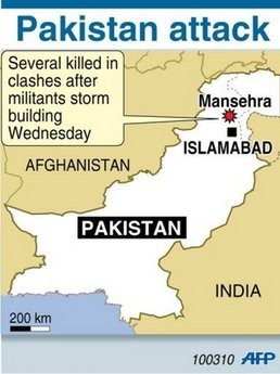 Map locating Mansehra district in Pakistan where militants stormed a building used by a US-based charity Wednesday. (AFP Photo) Map locating Mansehra district in Pakistan where militants stormed a building used by a US-based charity Wednesday. (AFP Photo)