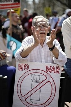 Henry Shoiket, 92, of Rutherford, N.J., joins other anti-war protesters in Lafayette Park across from the White House in Washington, Saturday, March 20, 2010. Henry Shoiket, 92, of Rutherford, N.J., joins other anti-war protesters in Lafayette Park across from the White House in Washington, Saturday, March 20, 2010.