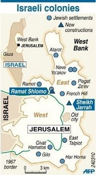 Map of Jerusalem locating new and existing Jewish settlements Map of Jerusalem locating new and existing Jewish settlements