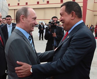 Venezuelan President Hugo Chavez (R) welcomes Russian Prime Minister Vladimir Putin upon his arrival at Simon Bolivar International airport in Caracas April 2, 2010. AFP photo Venezuelan President Hugo Chavez (R) welcomes Russian Prime Minister Vladimir Putin upon his arrival at Simon Bolivar International airport in Caracas April 2, 2010. AFP photo