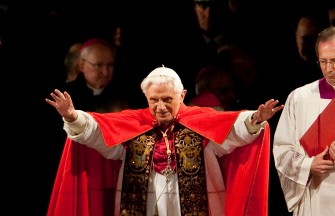 Pope Benedict XVI blesses faithful as he leads the Way of the Cross (Via Crucis) on Good Friday on April 2, 2010 at Rome's Colosseum. AFP PHOTO Pope Benedict XVI blesses faithful as he leads the Way of the Cross (Via Crucis) on Good Friday on April 2, 2010 at Rome's Colosseum. AFP PHOTO
