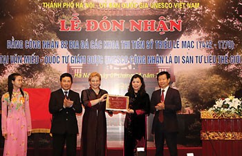 A ceremony is held in Hanoi to accept a UNESCO certificate of recognition for the capital city’s doctoral steles at Van Mieu-Quoc Tu Giam (Temple of Literature), A ceremony is held in Hanoi to accept a UNESCO certificate of recognition for the capital city’s doctoral steles at Van Mieu-Quoc Tu Giam (Temple of Literature),