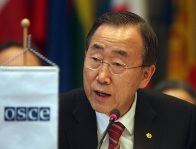U.N. Secretary General Ban Ki-moon delivers a speech during a session of the Permanent Council of the Organization for Security and Cooperation in Europe, OSCE, at Vienna's Hofburg palace, Austria, on Thursday, April 8, 2010. U.N. Secretary General Ban Ki-moon delivers a speech during a session of the Permanent Council of the Organization for Security and Cooperation in Europe, OSCE, at Vienna's Hofburg palace, Austria, on Thursday, April 8, 2010.