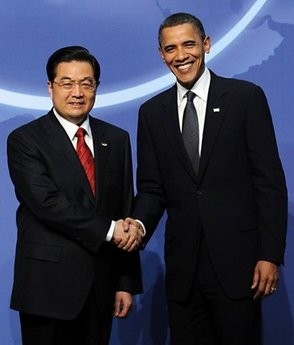 US President Barack Obama (right) greets his Chinese counterpart Hu Jintao during the Nuclear Security Summit in Washington, DC. US President Barack Obama (right) greets his Chinese counterpart Hu Jintao during the Nuclear Security Summit in Washington, DC.