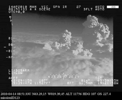 This radarcapture obtained from the Icelandic Coastguard on April 14, shows volcanic clouds emanating from an eruption under the Eyjafjallajokull glacier. AFP photo This radarcapture obtained from the Icelandic Coastguard on April 14, shows volcanic clouds emanating from an eruption under the Eyjafjallajokull glacier. AFP photo
