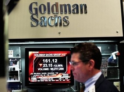 Goldman Sachs booth is pictured on the floor of the New York Stock Exchange as a television report airs about the company's lowered stock price on April 16. AFP photo Goldman Sachs booth is pictured on the floor of the New York Stock Exchange as a television report airs about the company's lowered stock price on April 16. AFP photo