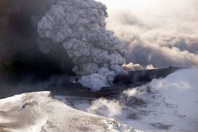 This aerial view shows the Eyjafjallajokull volcano billowing smoke and ash during an eruption This aerial view shows the Eyjafjallajokull volcano billowing smoke and ash during an eruption
