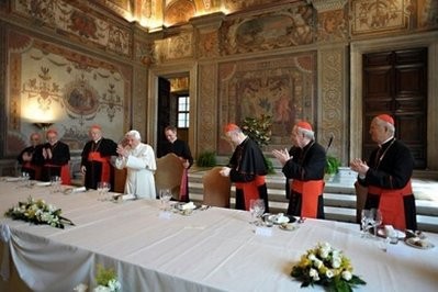 Pope Benedict XVI addreses a gathering of cardinals as he marks the fifth anniversary of his pontification at the Vatican. AFP photo Pope Benedict XVI addreses a gathering of cardinals as he marks the fifth anniversary of his pontification at the Vatican. AFP photo
