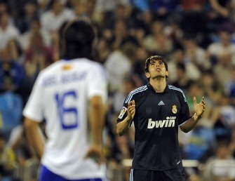Kaka (R) celebrates his goal against Zaragoza during their Spanish League football match at Romareda stadium on April 24, 2010 in Zaragoza. Real won 2-1. AFP PHOTO Kaka (R) celebrates his goal against Zaragoza during their Spanish League football match at Romareda stadium on April 24, 2010 in Zaragoza. Real won 2-1. AFP PHOTO