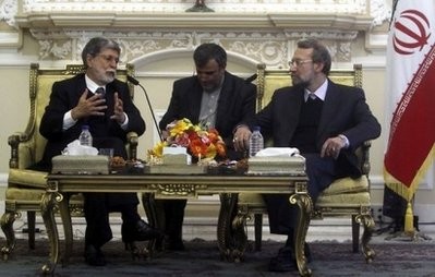 Iran's parliament speaker Ali Larijani (right) meets with Brazil's Foreign Minister Celso Amorim in Tehran. UN Security Council member Brazil said that imposing sanctions against Iran would be negative and unfair. Iran's parliament speaker Ali Larijani (right) meets with Brazil's Foreign Minister Celso Amorim in Tehran. UN Security Council member Brazil said that imposing sanctions against Iran would be negative and unfair.