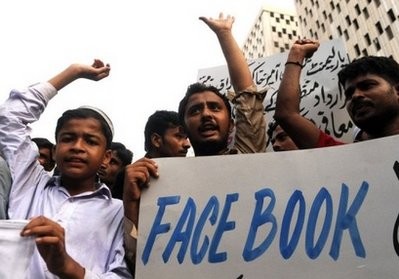 Pakistani Islamists shout slogans during a protest against Face Book in Karachi on May 21. Pakistani Islamists shout slogans during a protest against Face Book in Karachi on May 21.