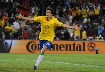 (AFP FILES) Photo dated June 15, 2009 at the Free State Stadium in Bloemfontein shows midfielder Kaka celebrating after scoring the fourth goal, a penalty against Egyptian goalkeeper Essam al Hadary, during the Fifa Confederations Cup football match Brazil vs Egypt. (AFP FILES) Photo dated June 15, 2009 at the Free State Stadium in Bloemfontein shows midfielder Kaka celebrating after scoring the fourth goal, a penalty against Egyptian goalkeeper Essam al Hadary, during the Fifa Confederations Cup football match Brazil vs Egypt.
