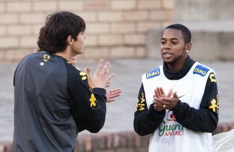 Brazil's Kaka Robinho sing a samba during a break in a training session at Randburg High Scool on June 10, 2010 in Johannesburg. AFP photo Brazil's Kaka Robinho sing a samba during a break in a training session at Randburg High Scool on June 10, 2010 in Johannesburg. AFP photo