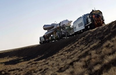 The Russian Soyuz TMA-19 space ship that will carry new crew to the international space station is transported from a hangar to the launch pad at the Russian leased Baikonur Cosmodrome, Kazakhstan The Russian Soyuz TMA-19 space ship that will carry new crew to the international space station is transported from a hangar to the launch pad at the Russian leased Baikonur Cosmodrome, Kazakhstan