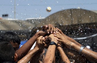 Palestinian children play at a summer camp run by the United Nations Relief and Works Agency on a beach in Gaza City on June 15, 2010. AFP photo Palestinian children play at a summer camp run by the United Nations Relief and Works Agency on a beach in Gaza City on June 15, 2010. AFP photo