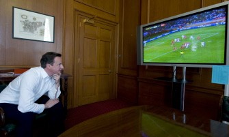 A handout image obtained on June 23, 2010, in London, shows British Prime Minister David Cameron watching England's game against Slovenia inside 10 Downing Street. AFP A handout image obtained on June 23, 2010, in London, shows British Prime Minister David Cameron watching England's game against Slovenia inside 10 Downing Street. AFP