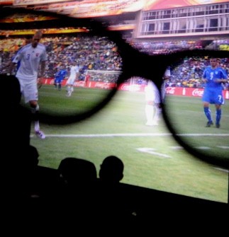 A view through 3D glasses during the football game between Italy and Slovakia. AFP A view through 3D glasses during the football game between Italy and Slovakia. AFP