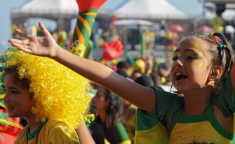 Brazilian girls celebrate the second goal of the national team as they watch the football match between Brazil and Chile in Copacabana Beach, in Rio de Janeiro, Brazil on June 28, 2010. AFP Brazilian girls celebrate the second goal of the national team as they watch the football match between Brazil and Chile in Copacabana Beach, in Rio de Janeiro, Brazil on June 28, 2010. AFP