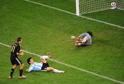 Germany's striker Miroslav Klose (left) scores his team's fourth goal against Argentina during their 2010 World Cup quarter-final match at Green Point stadium in Cape Town, South Africa, on July 3. Germany won 4-0. Germany's striker Miroslav Klose (left) scores his team's fourth goal against Argentina during their 2010 World Cup quarter-final match at Green Point stadium in Cape Town, South Africa, on July 3. Germany won 4-0.