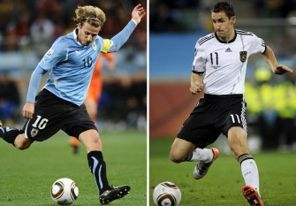 (files) This combo of recent photos shows Uruguay's striker Diego Forlan (L) and Germany's striker Miroslav Klose (R) during World Cup 2010 football matches in South Africa. AFP (files) This combo of recent photos shows Uruguay's striker Diego Forlan (L) and Germany's striker Miroslav Klose (R) during World Cup 2010 football matches in South Africa. AFP