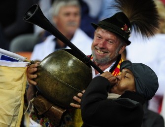 Supporters cheer prior to the start of the 2010 World Cup third place football match Uruguay vs. Germany on July 10, 2010 at Nelson Mandela Bay stadium in Port Elizabeth. AFP Supporters cheer prior to the start of the 2010 World Cup third place football match Uruguay vs. Germany on July 10, 2010 at Nelson Mandela Bay stadium in Port Elizabeth. AFP