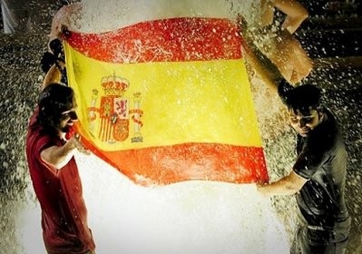 Supporters of the Spanish team wave a Spanish flag in celebration after the World Cup final football match Spain against Netherlands in Barcelona. Supporters of the Spanish team wave a Spanish flag in celebration after the World Cup final football match Spain against Netherlands in Barcelona.